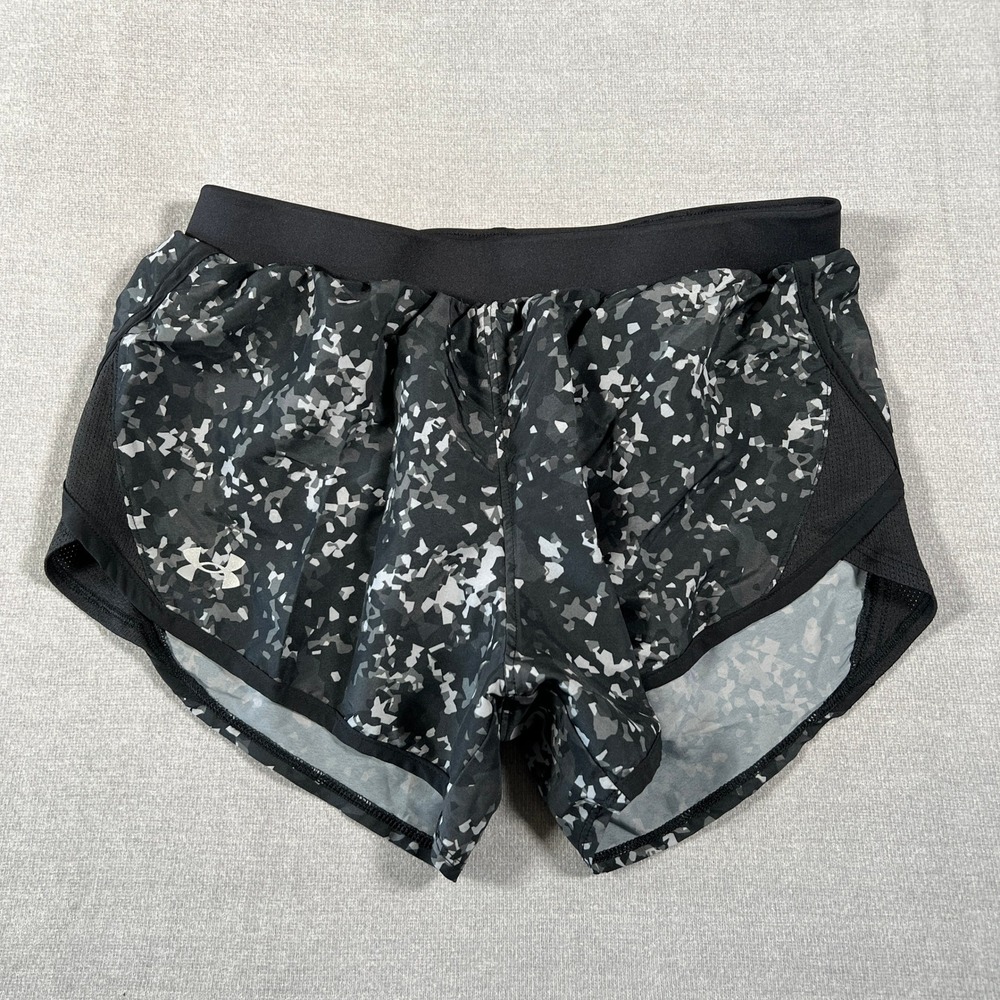 Under Armour HeatGear Loose Fit Mid Rise Running Shorts Women Small Camo Gray